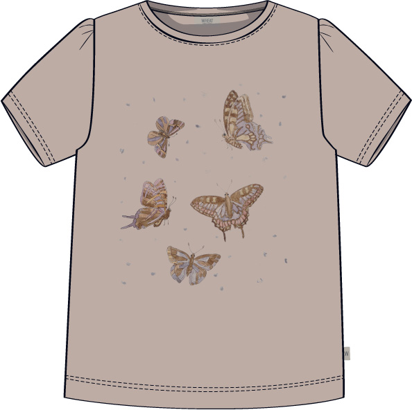 Wheat t-shirt butterflies pale lilla