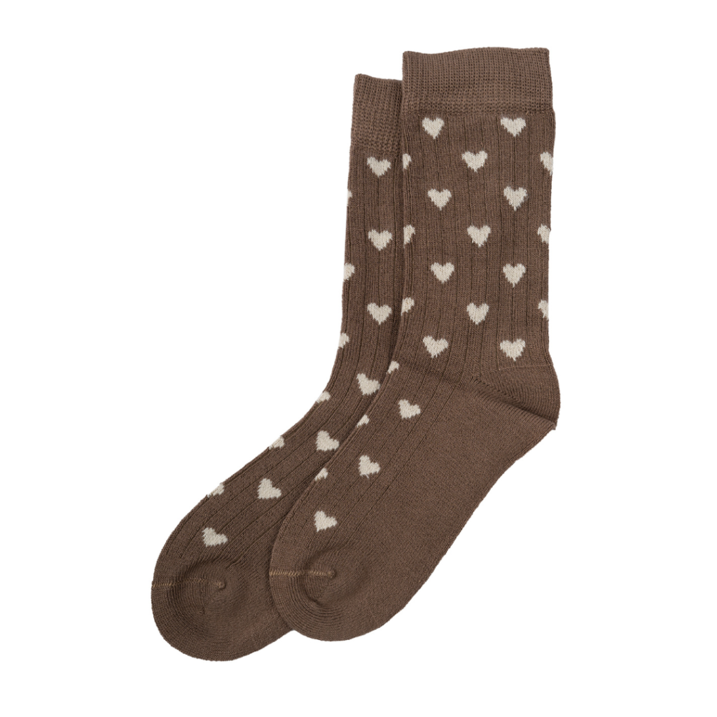 Minipop strømper bambus heart socks chocolade brown/ off white